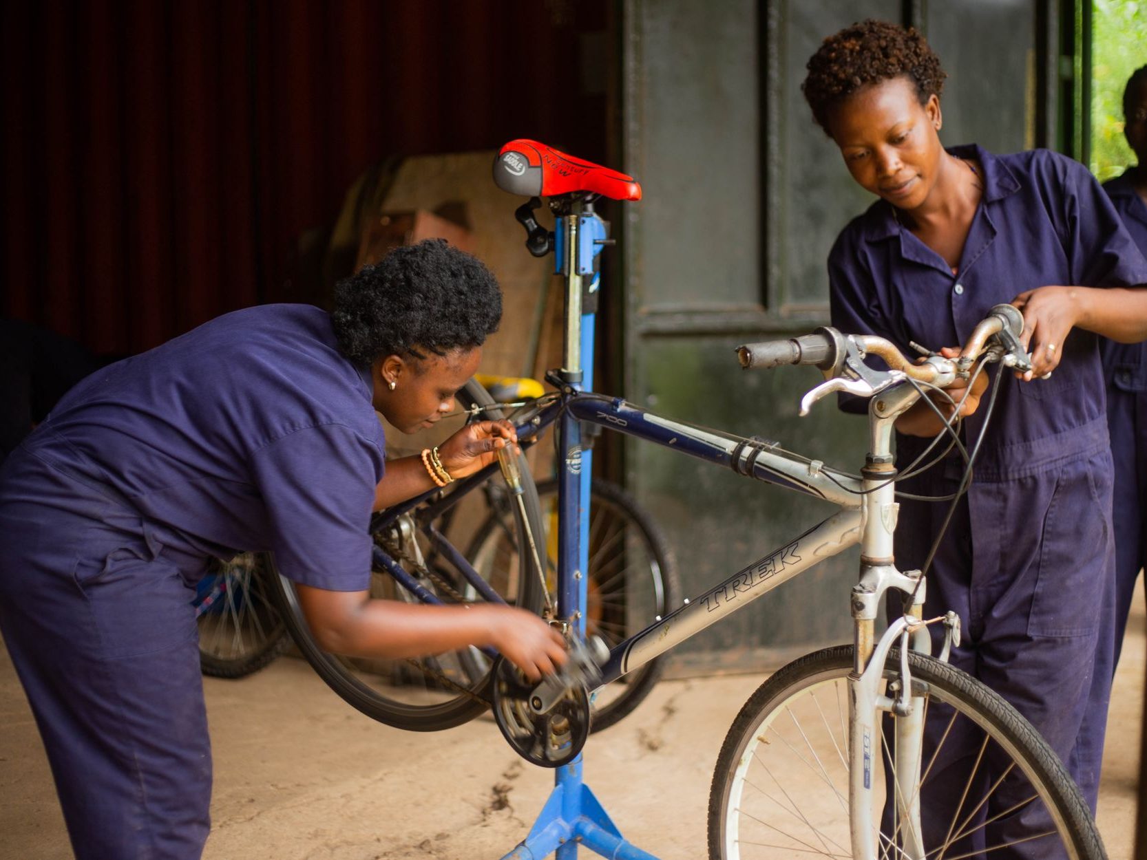 Mechanic working on a bike in the shop